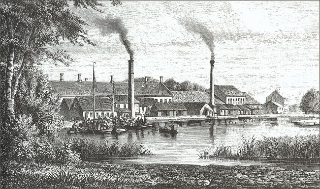 Silkeborg Papirfabrik. Gengivet i Illustreret Tidende 25. juni 1865.