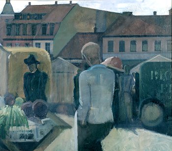 Erik Raadals maleri fra 1938 med titlen Silkeborg Torv